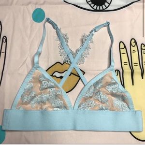 Bralette Lace VS Pink Bra Blue Cream EUC